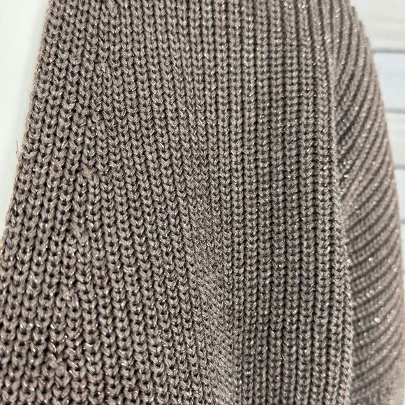 Express Deep V Neck Metallic Thread Tunic Sweater Taupe Brown Copper Small - Picture 6 of 12